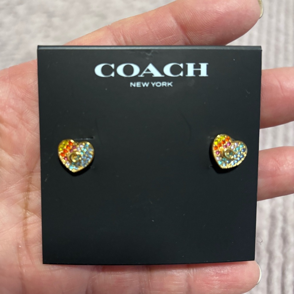 Coach Heart Stud Earrings Rainbow